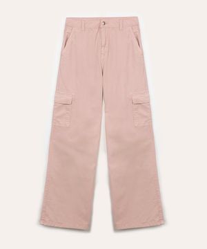 calça wide leg de sarja infantil cargo rosa claro