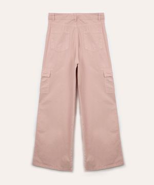 calça wide leg de sarja infantil cargo rosa claro