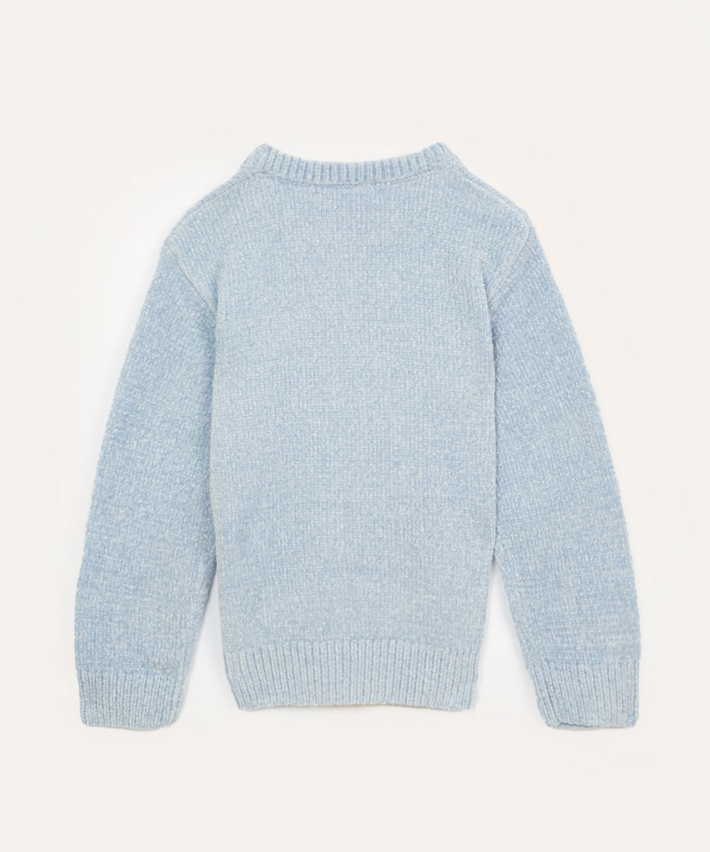 suéter infantil chenille borboleta paetê azul