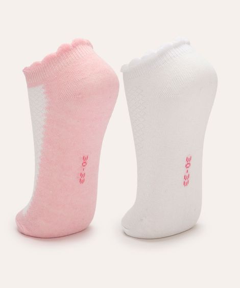 kit de 2 pares de meias cano baixo infantis rosa