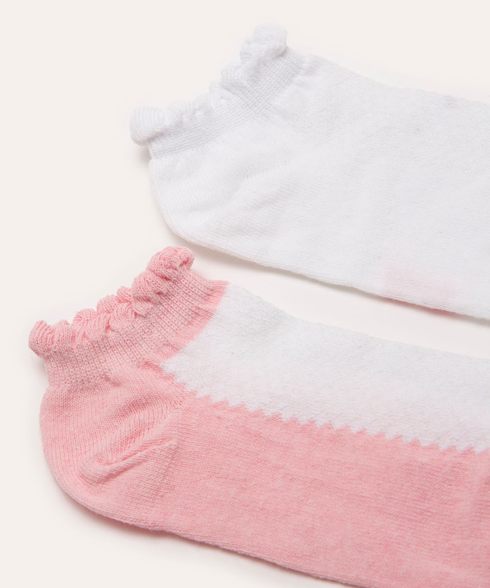 kit de 2 pares de meias cano baixo infantis rosa