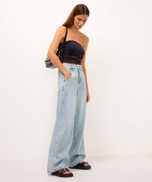 calça jeans oversized cintura média azul