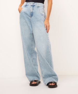 calça jeans oversized cintura média azul