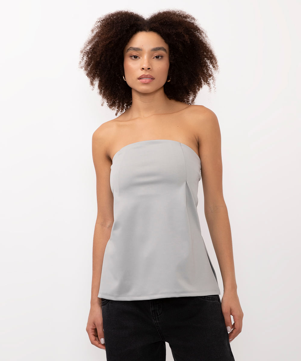 blusa sem alça com fenda chumbo