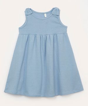 vestido infantil de algodão texturizado laço azul claro
