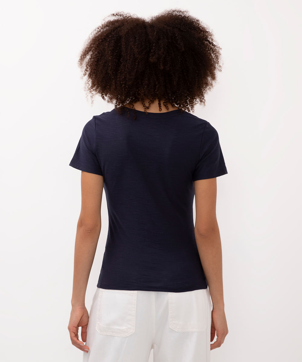 camiseta de algodão peruano decote v - azul marinho