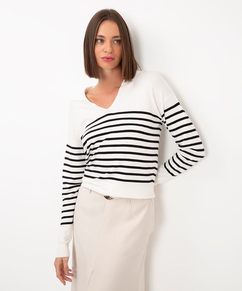 suéter de tricot listrado off white