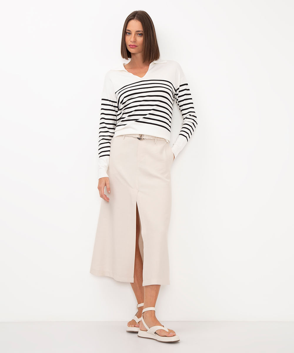 suéter de tricot listrado off white