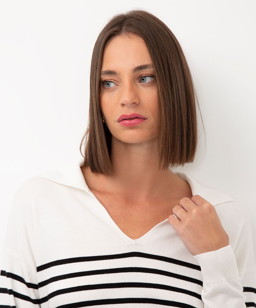 suéter de tricot listrado off white