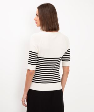 blusa de tricot listrada off white