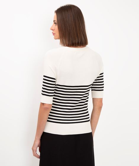 blusa de tricot listrada off white