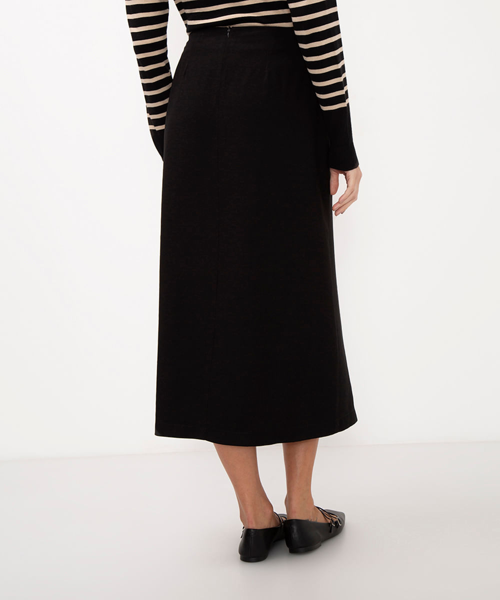 saia midi de viscose com fenda cintura alta preto