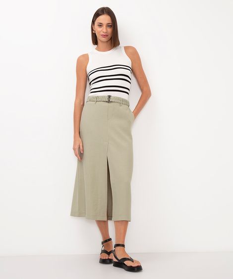 saia midi de viscose com fenda cintura alta verde