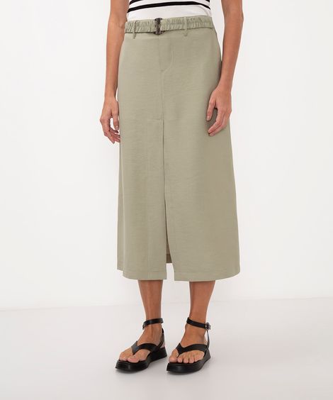 saia midi de viscose com fenda cintura alta verde