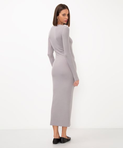vestido longo de viscose canelada cinza