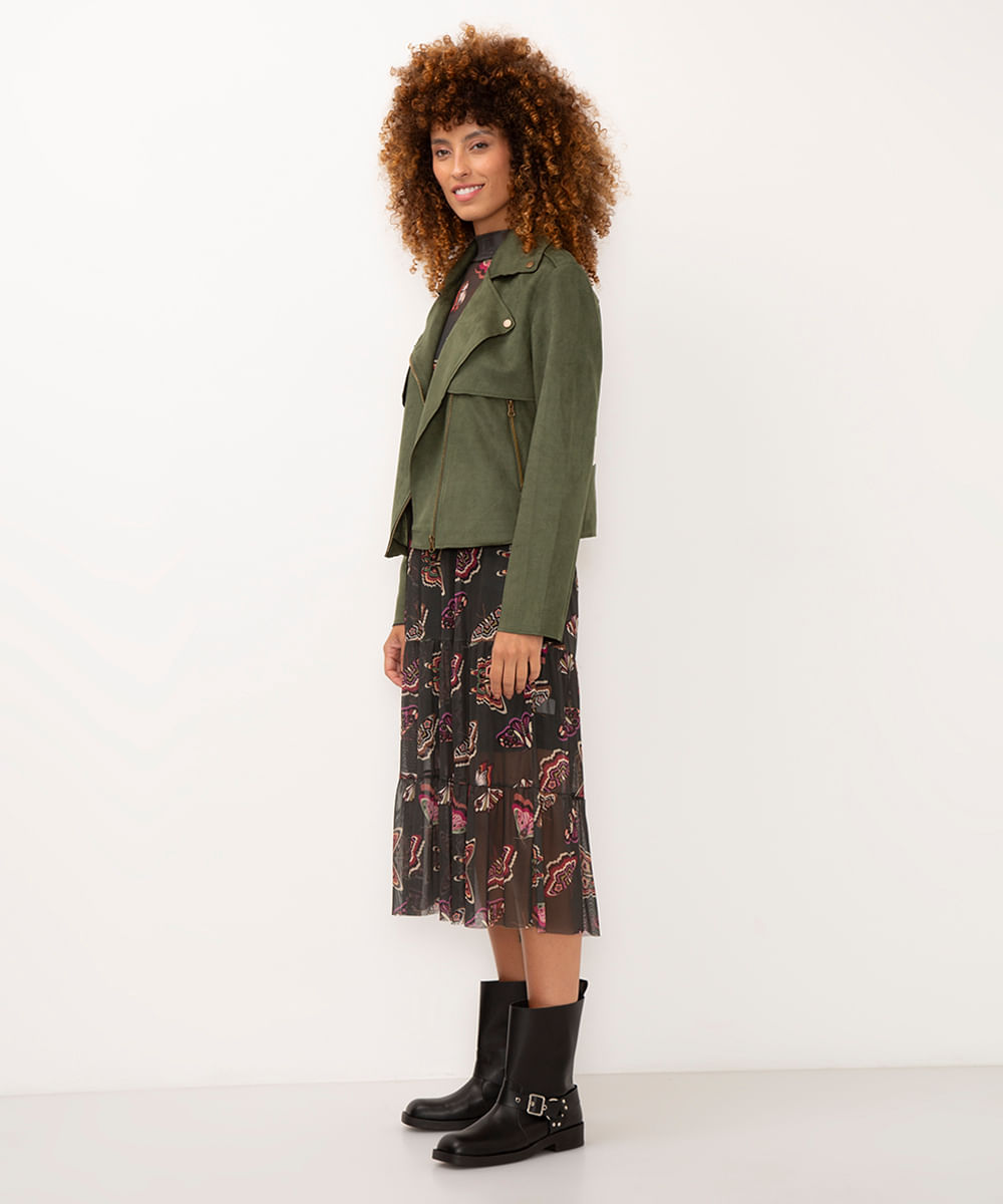 vestido midi de tule borboletas verde
