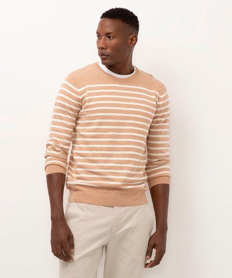 suéter comfort de tricot listrado terracota