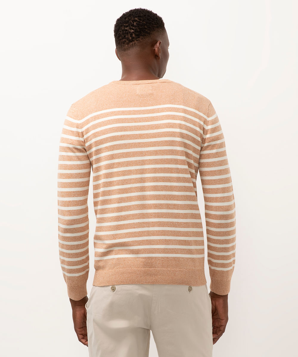suéter comfort de tricot listrado terracota
