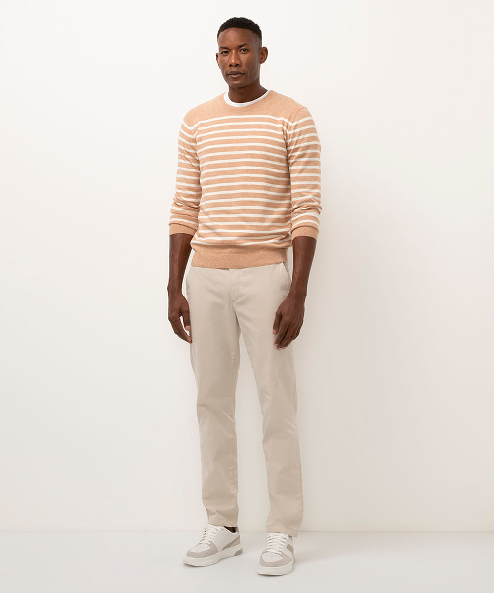 suéter comfort de tricot listrado terracota