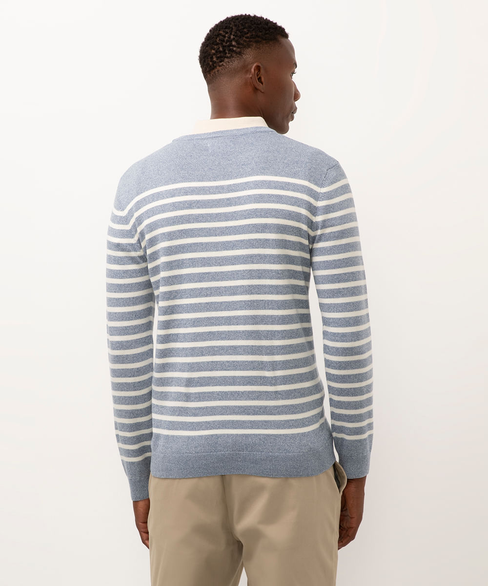 suéter comfort de tricot listrado azul claro