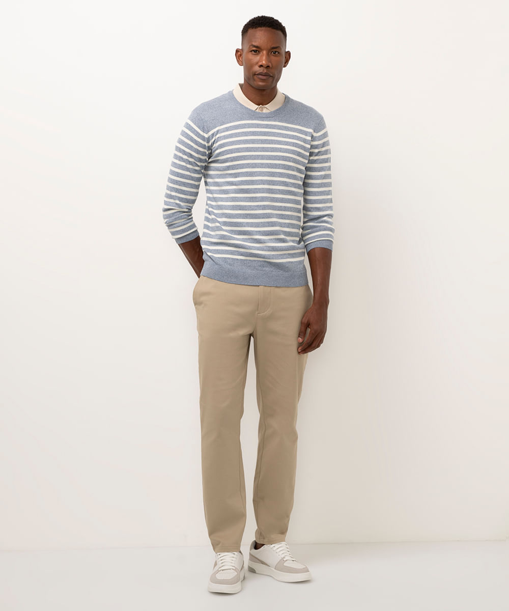 suéter comfort de tricot listrado azul claro