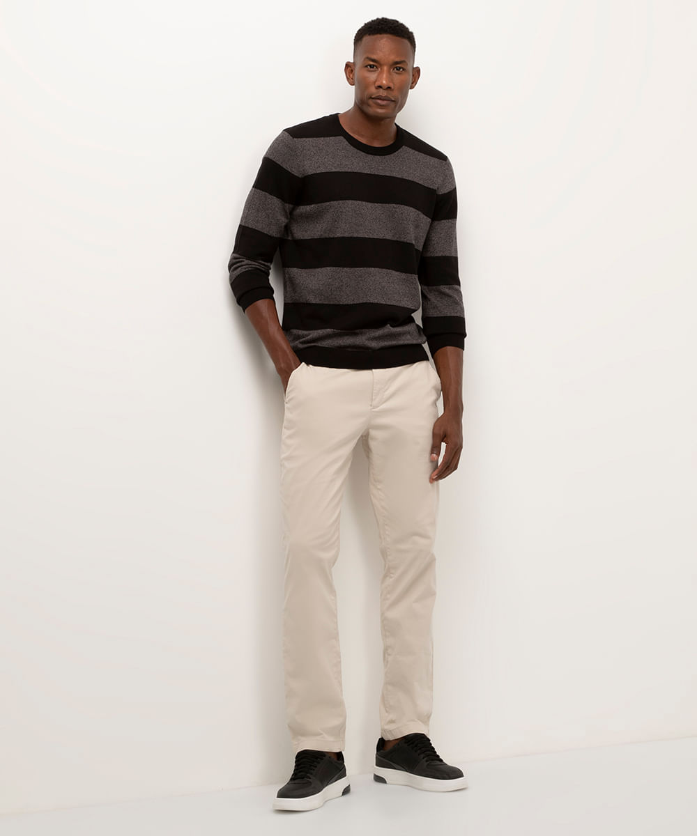 suéter comfort de tricot listrado preto