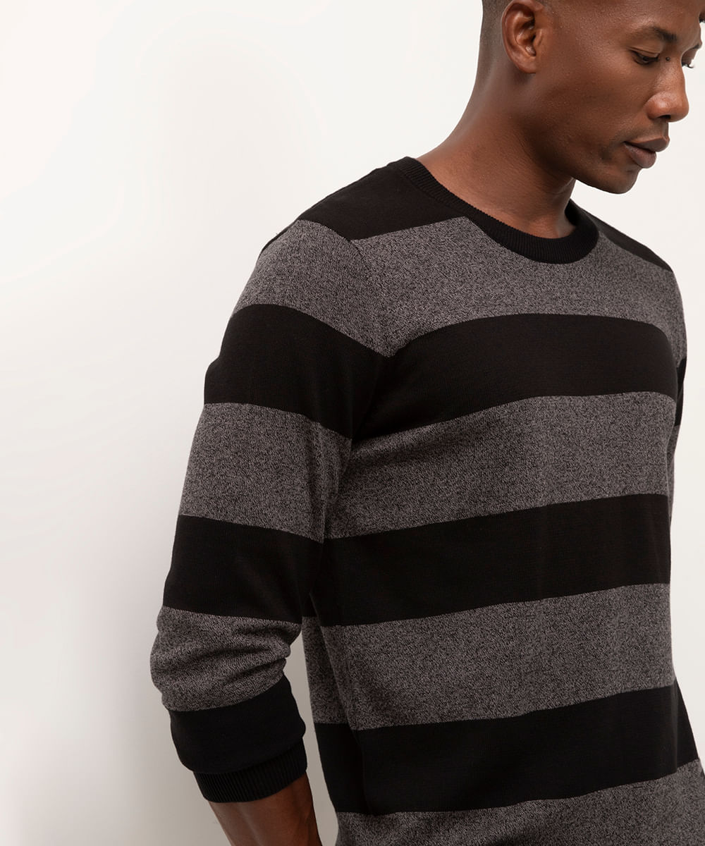 suéter comfort de tricot listrado preto