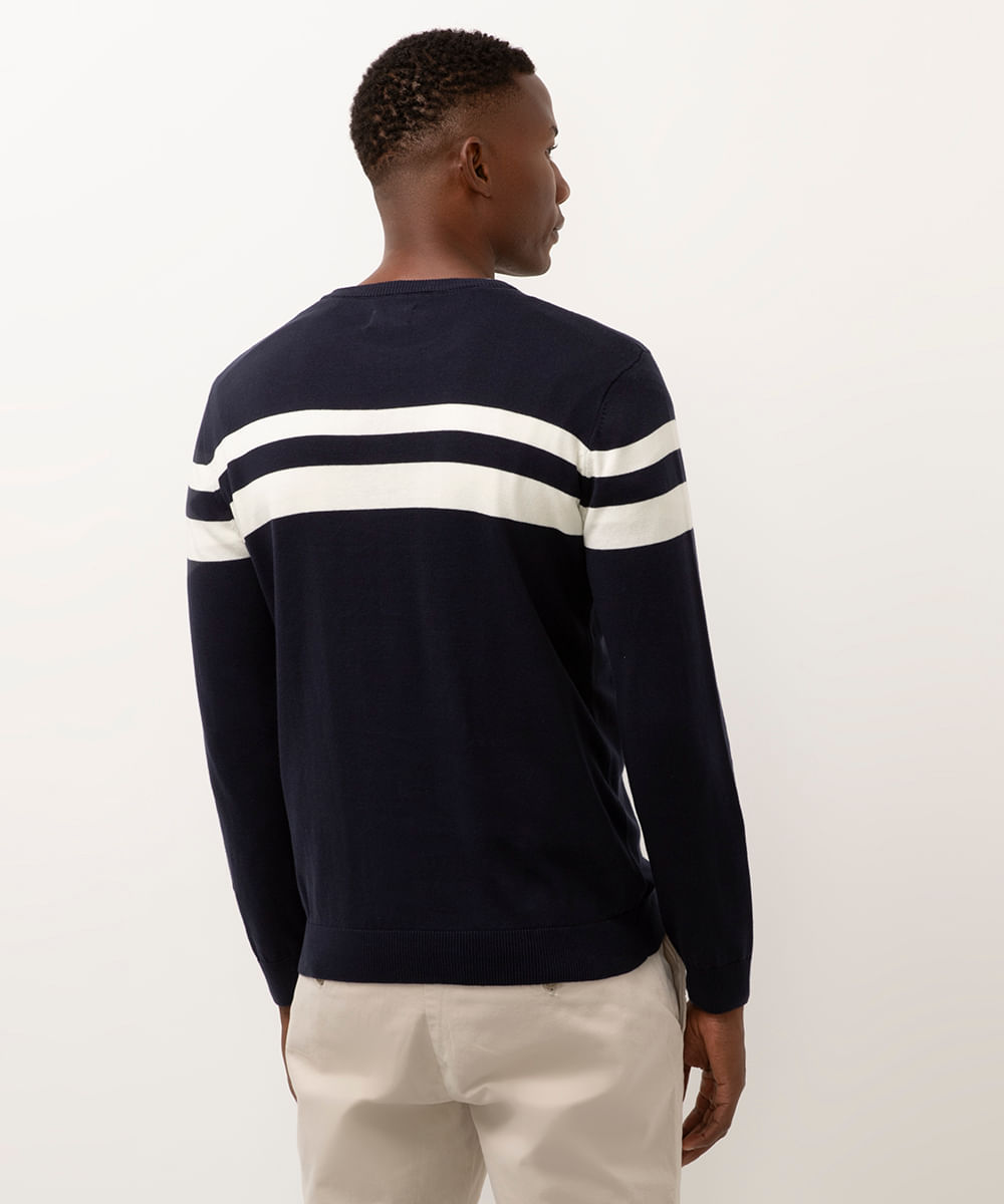 suéter comfort de tricot listrado azul marinho