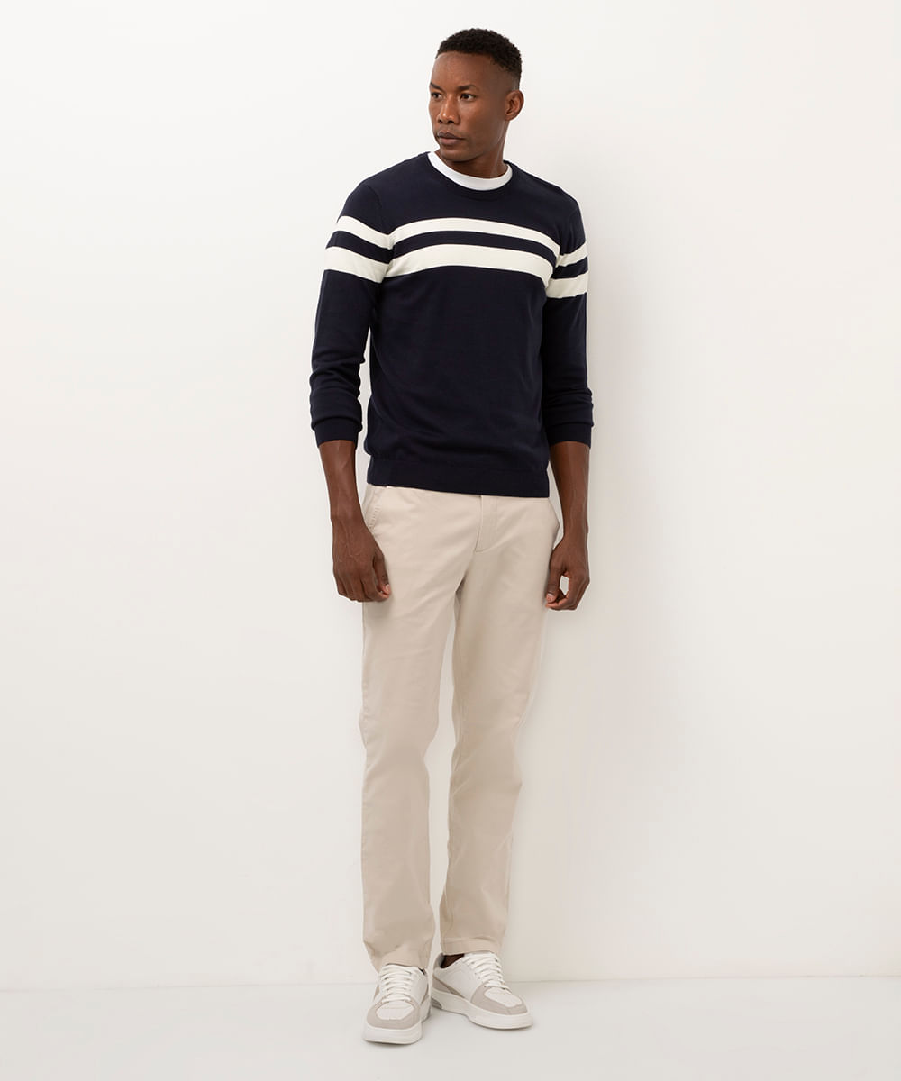 suéter comfort de tricot listrado azul marinho