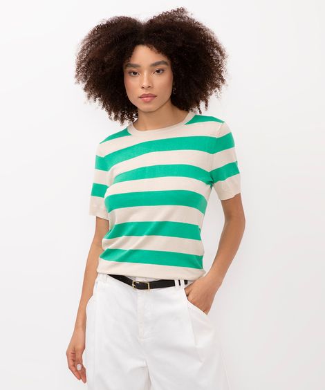 blusa de tricot listrada verde