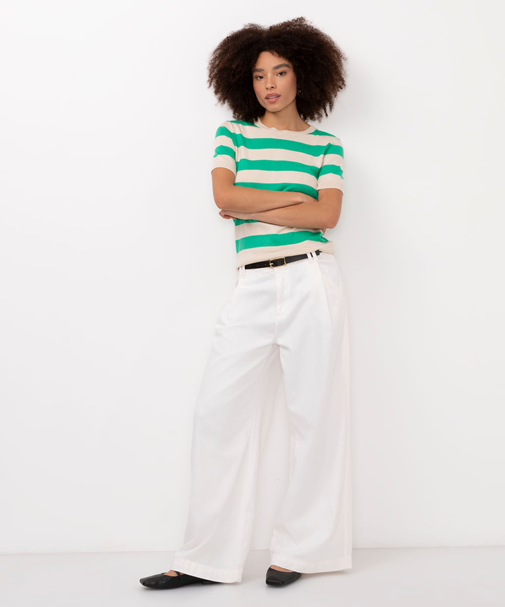 blusa de tricot listrada verde