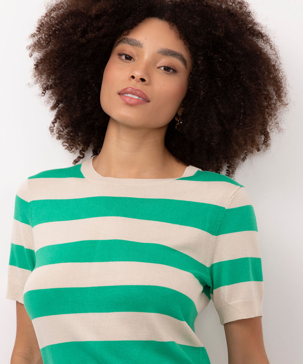 blusa de tricot listrada verde