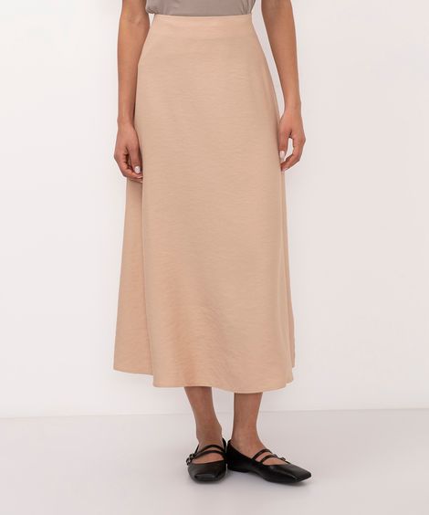 saia midi evasê de viscose off white - bege