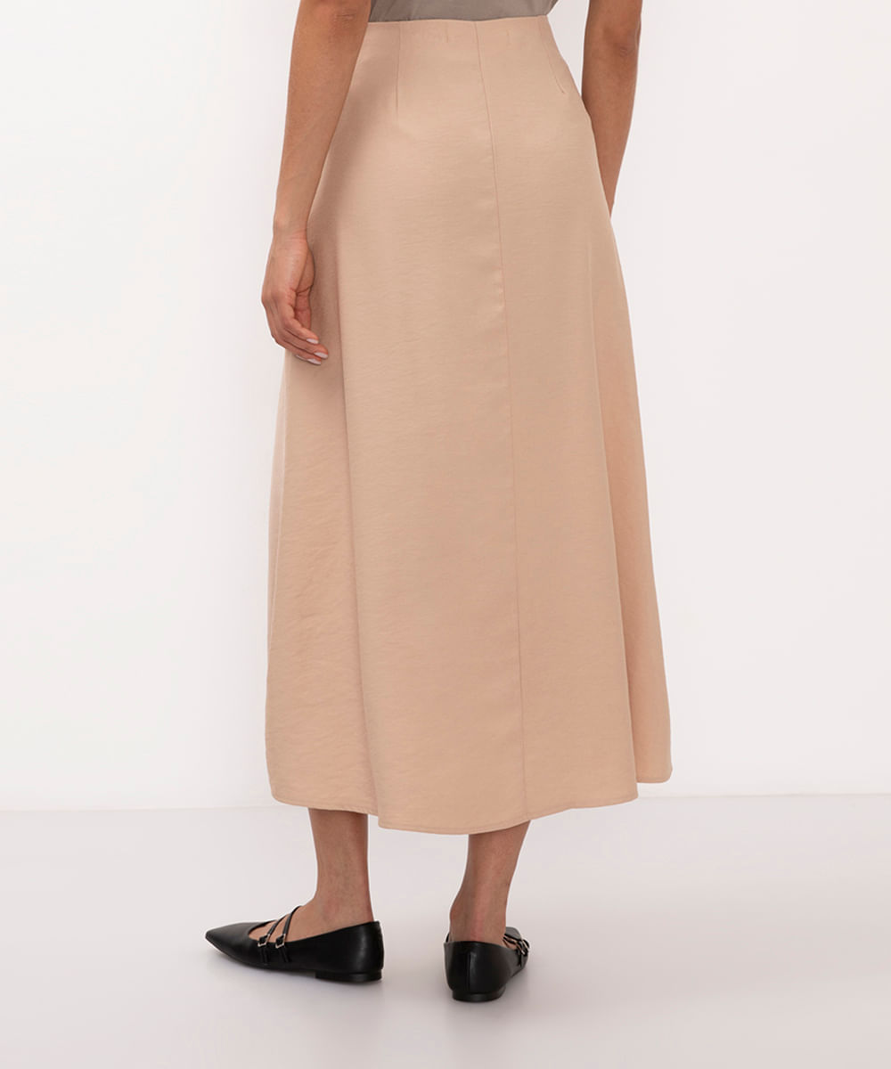 saia midi evasê de viscose off white - bege