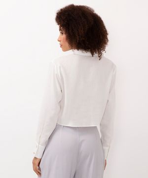 camisa cropped com linho e amarração off white
