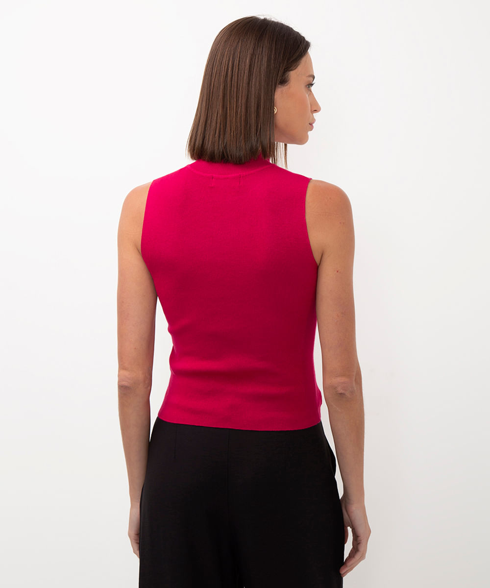 cropped de tricot gola alta rosa escuro