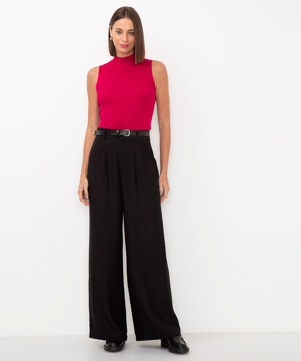 cropped de tricot gola alta rosa escuro