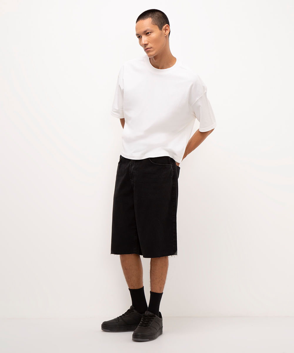 camiseta de algodão cropped branco