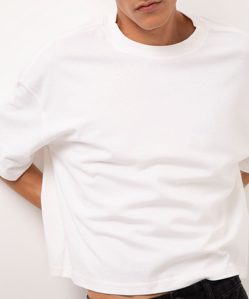 camiseta de algodão cropped branco