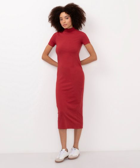 vestido midi de algodão vinho