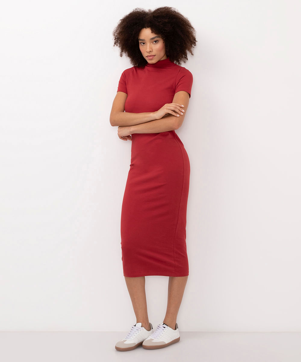 vestido midi de algodão vinho