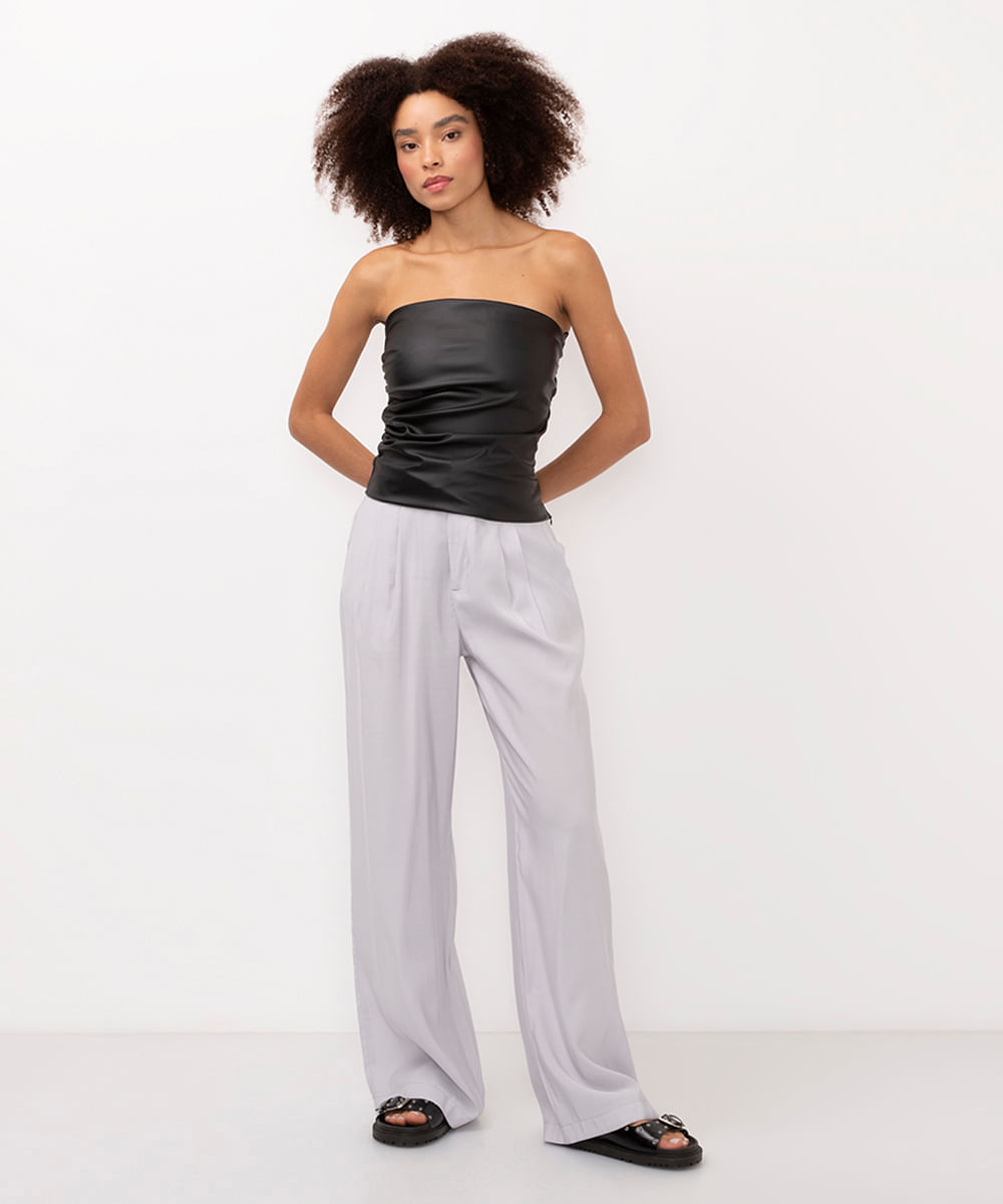 blusa de poliuretano sem alças com drapeado preta