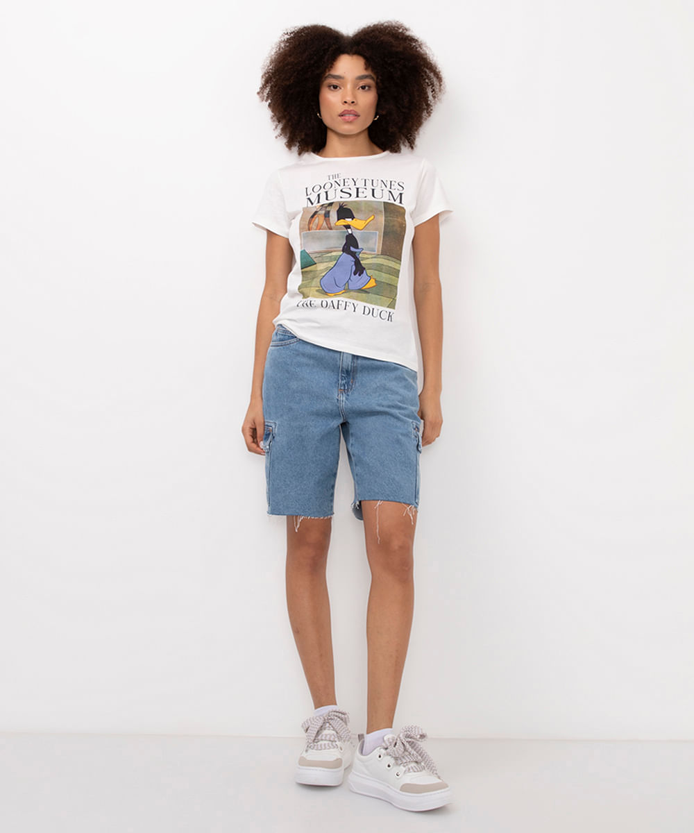 camiseta de algodão patolino calça de shopping off white