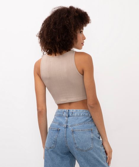 cropped de viscose canelado bege