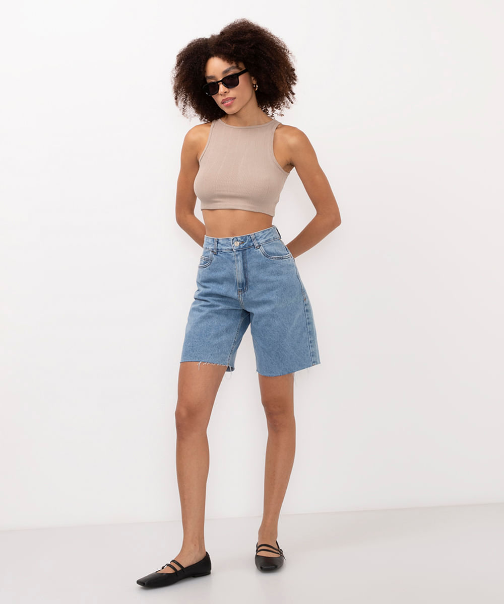 cropped de viscose canelado bege