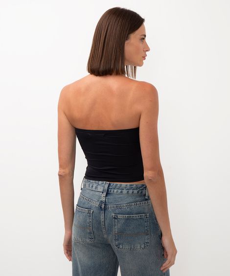 cropped de poliamida sem alça preto
