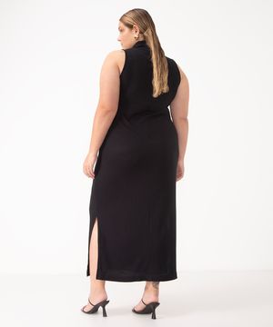 vestido midi plus size gola alta preto