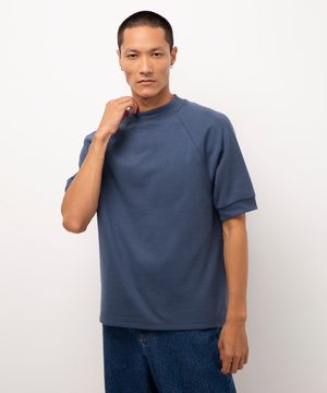 camiseta slim manga curta raglan azul marinho