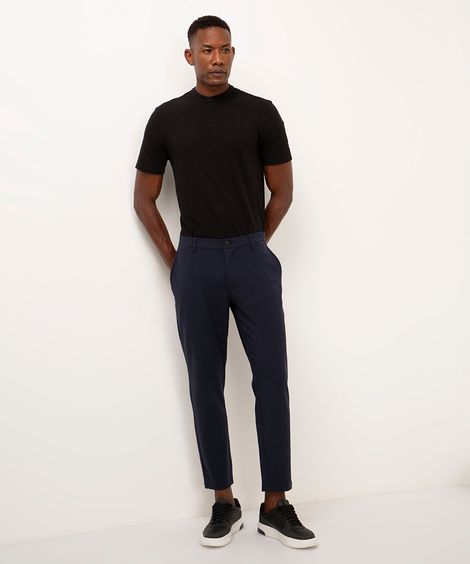 calça chino slim de alfaiataria masculina com elástico no cós azul