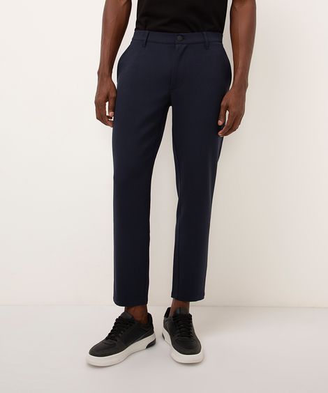 calça chino slim de alfaiataria masculina com elástico no cós azul